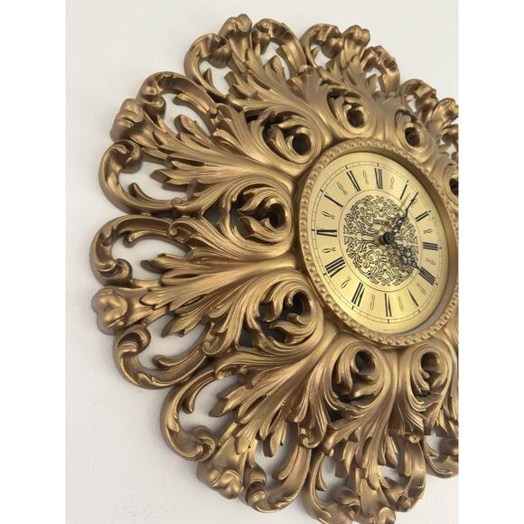 Vintage Large Ornate Mid-Century Syroco Quartz Wall Clock – 22” Diameter - Picture 5 of 11